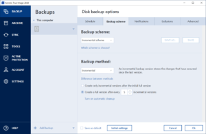 Acronis Backup Backup-Schema Einstellungen zurückgesetzt